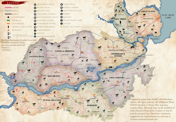 Red Dead Redemption Detailed Game Map